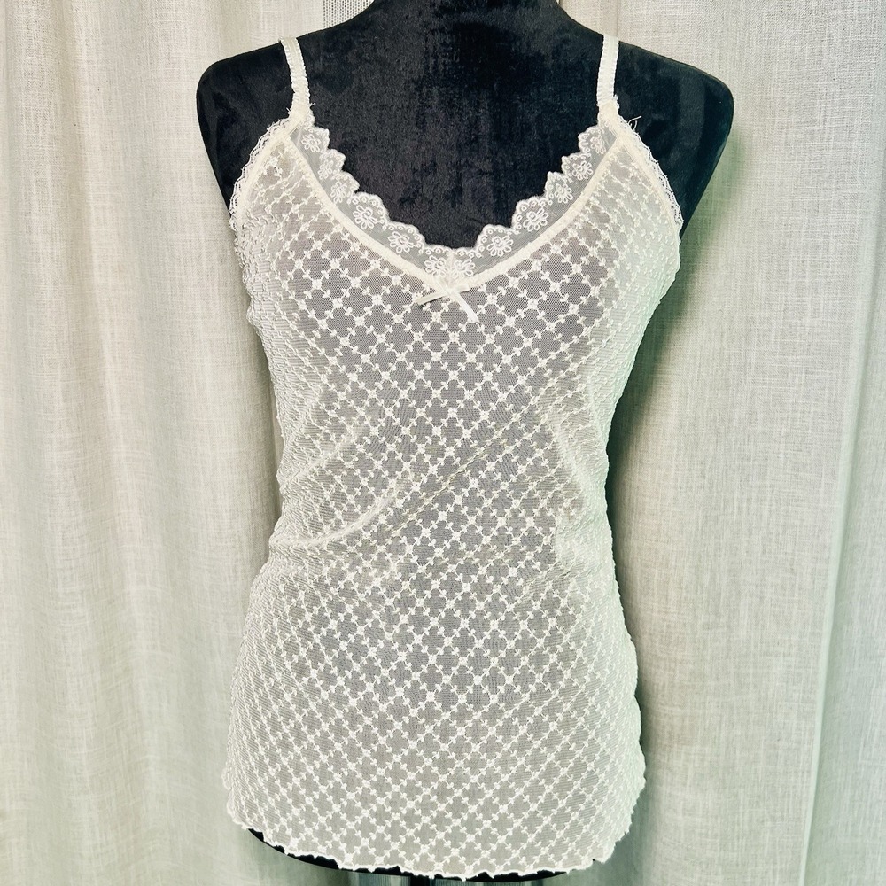 The Limited Ivory Sheer Mesh Cami Tank Top - Adjustable Straps Medium - Vtg Y2K